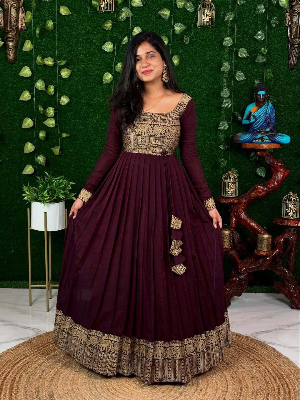 Melobita Silk Full-Length Anarkali Gown Kurti with Sheer Golden-Border Shivay Fab Melobita Silk Full-Length Anarkali Gown Kurti with Sheer Golden-Border Shivay Fab