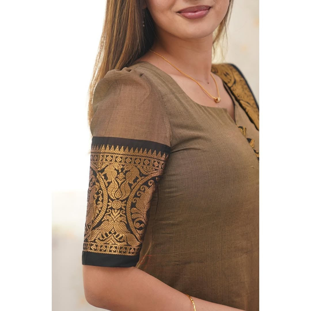 Chanderi Cotton Kurti and Dupatta Set with Intricate Weaving Work