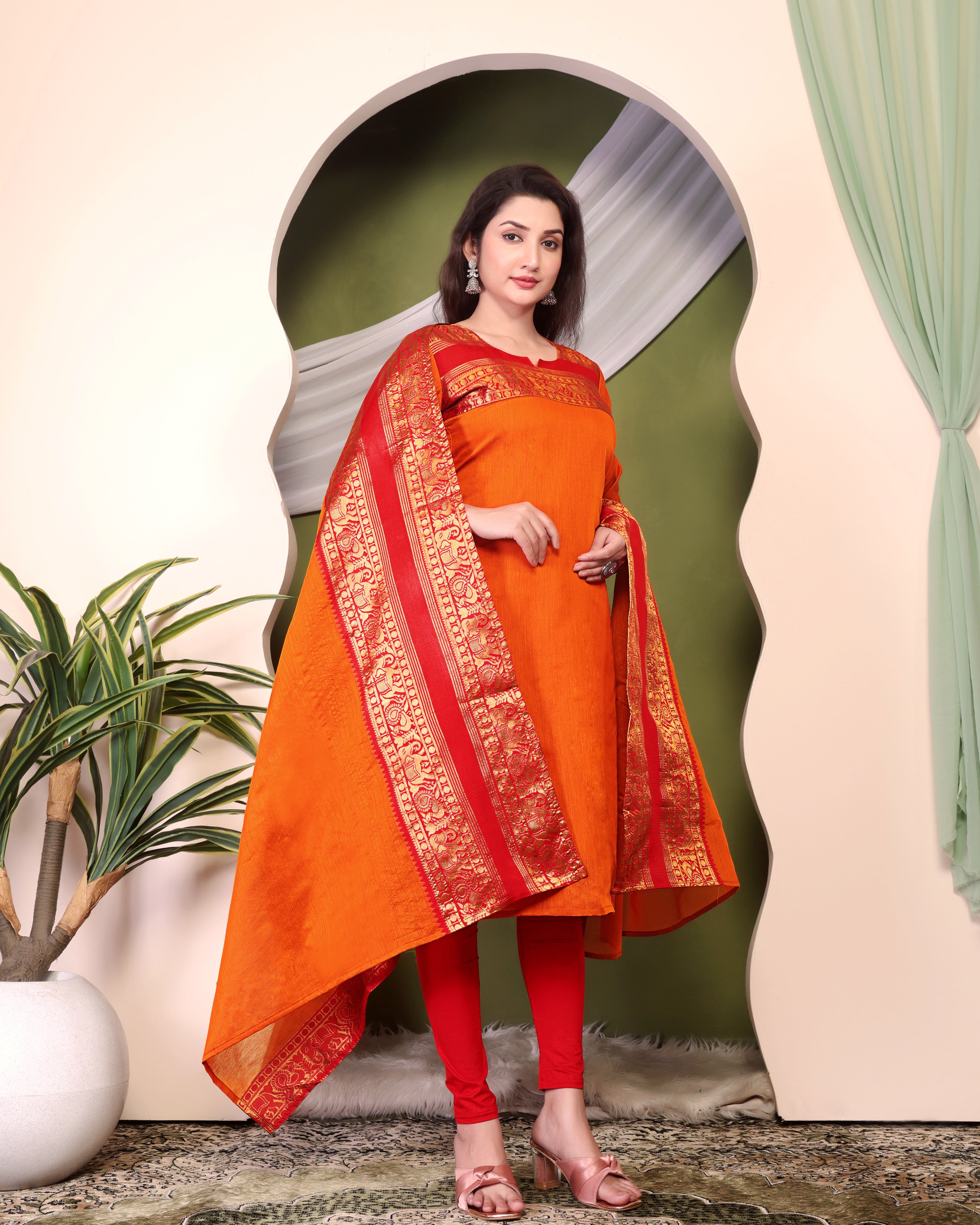 Cotton Kurti and Dupatta with Intricate Weaving Work