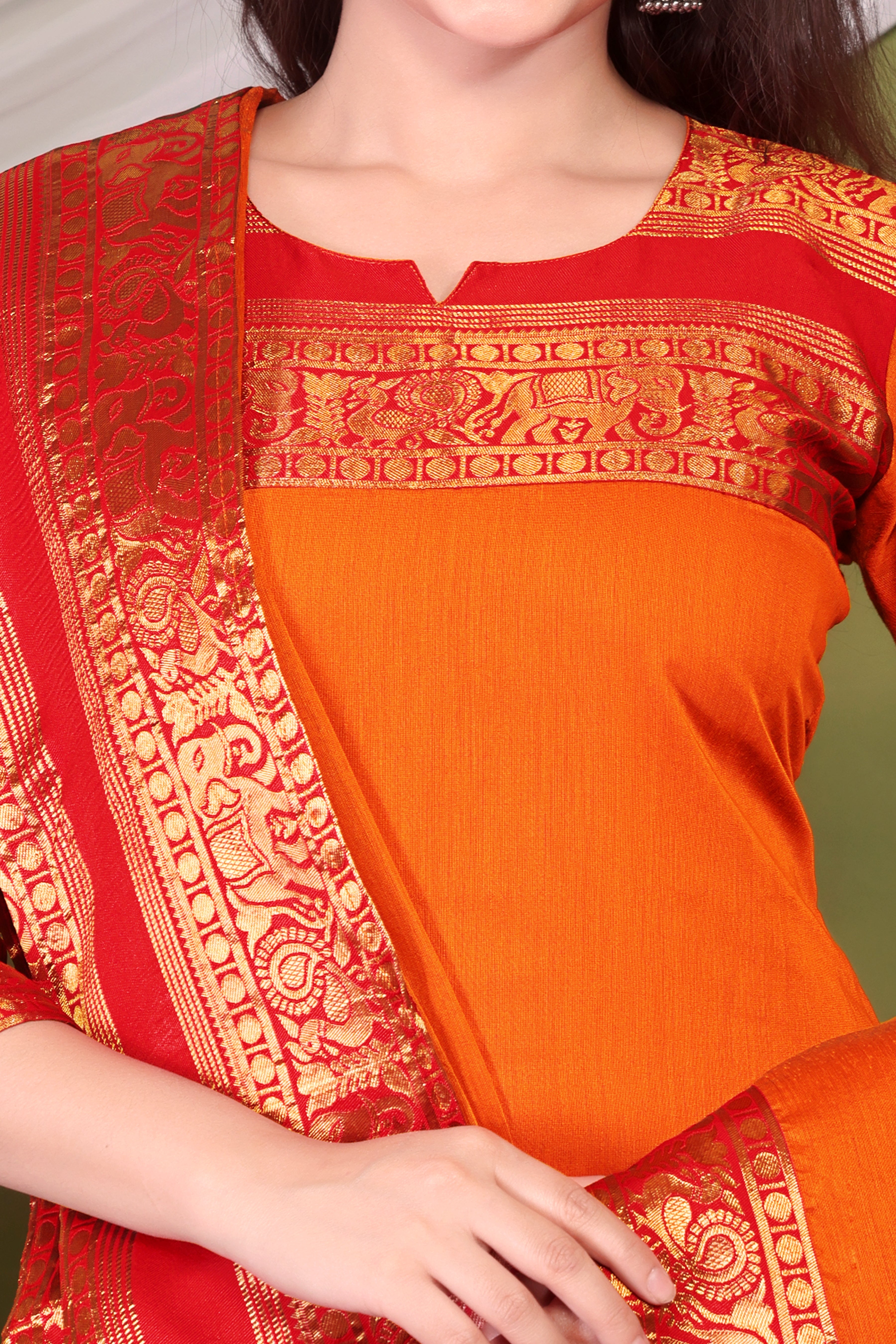 Cotton Kurti and Dupatta with Intricate Weaving Work