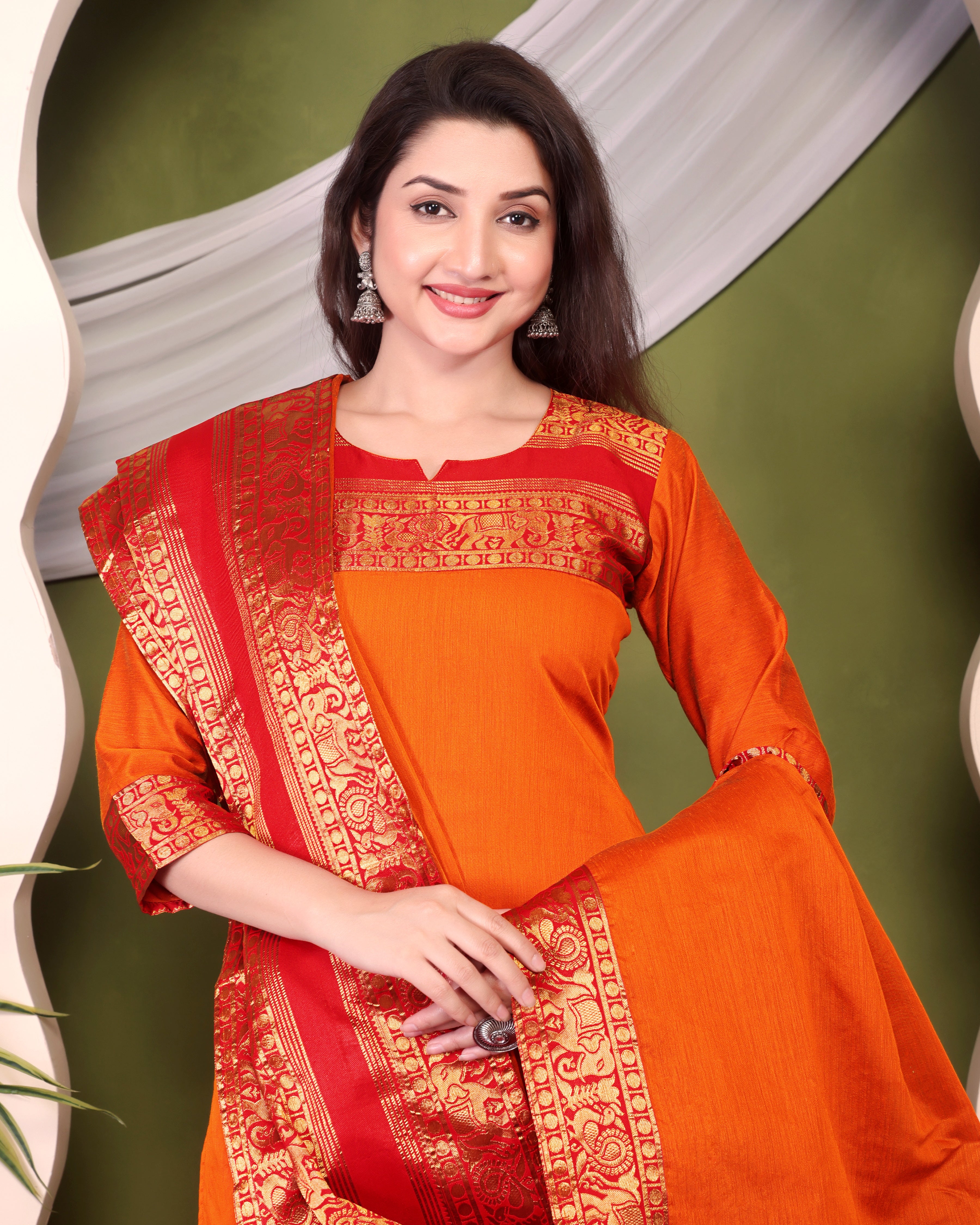 Cotton Kurti and Dupatta with Intricate Weaving Work