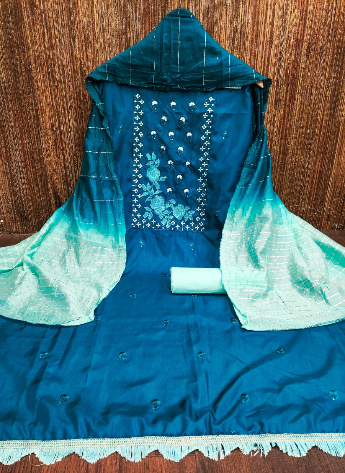 Beautiful Coco Silks Kurti Set with Cotton Jari Sequin Dupatta