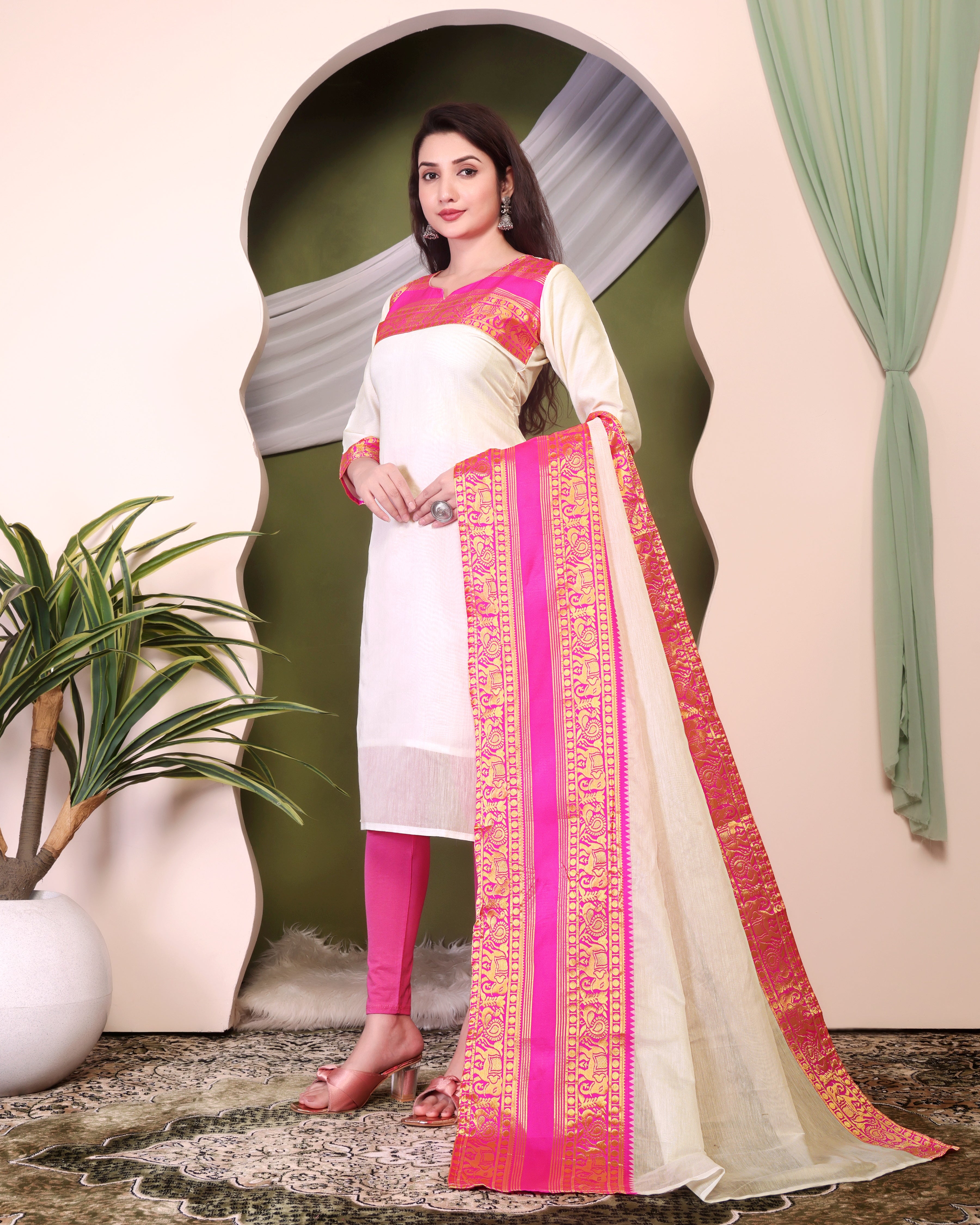 Classic White Cotton Kurta Dupatta Set