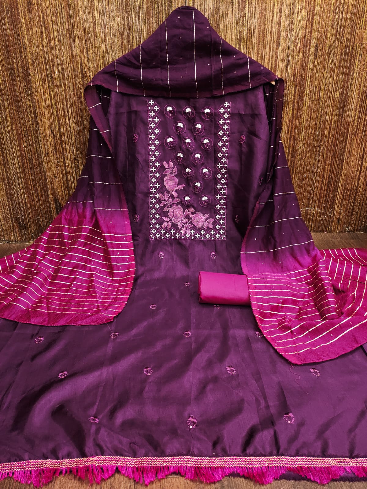 Beautiful Coco Silks Kurti Set with Cotton Jari Sequin Dupatta