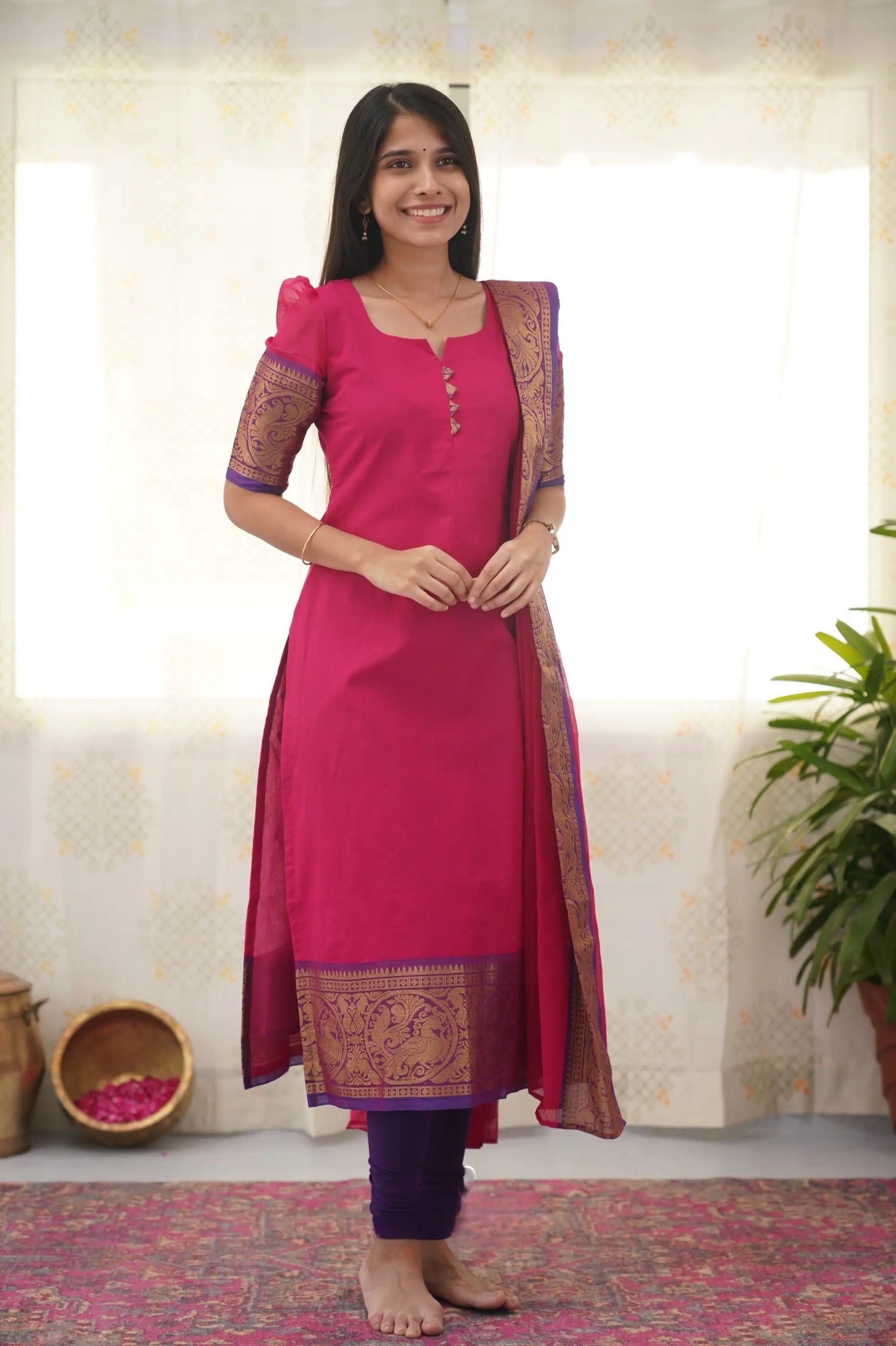 Stylish Pink Cotton Kurti with Black Border – Comfort Meets Class.