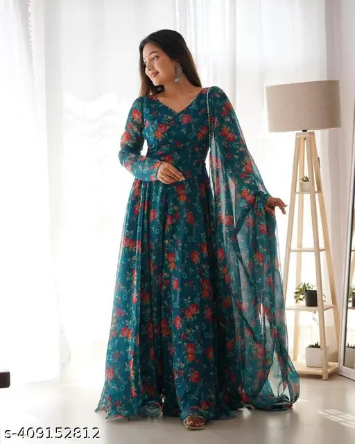 Classic Georgette Gown with Dupatta for Special Occasions