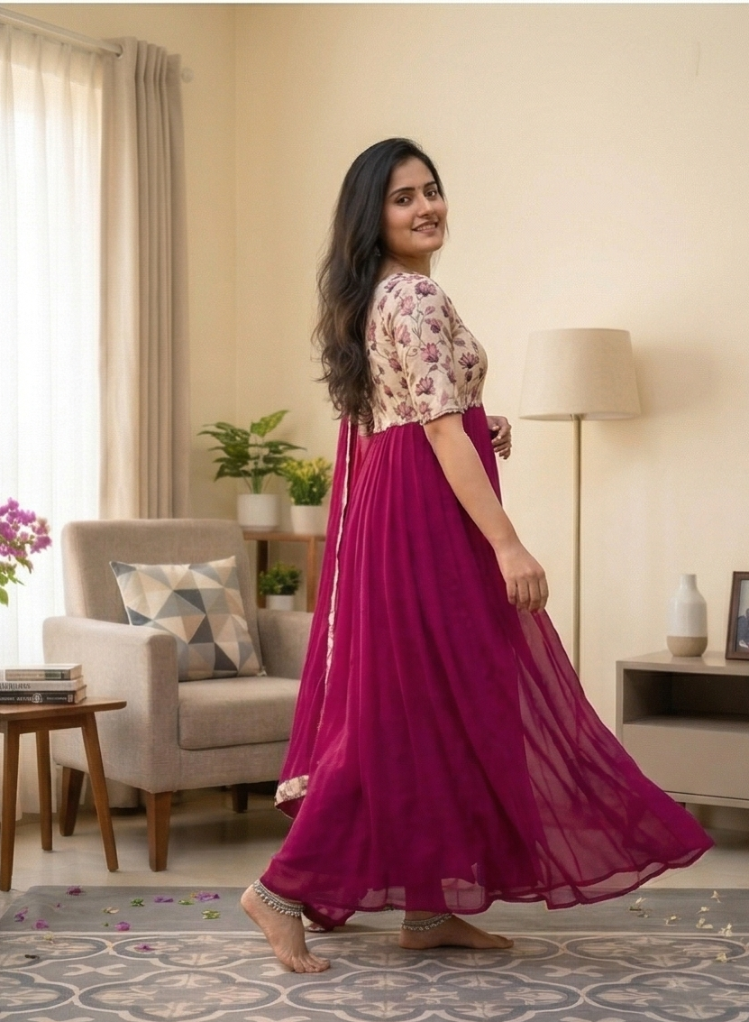 Graceful Party Wear Printed Georgette Gown with Dupatta