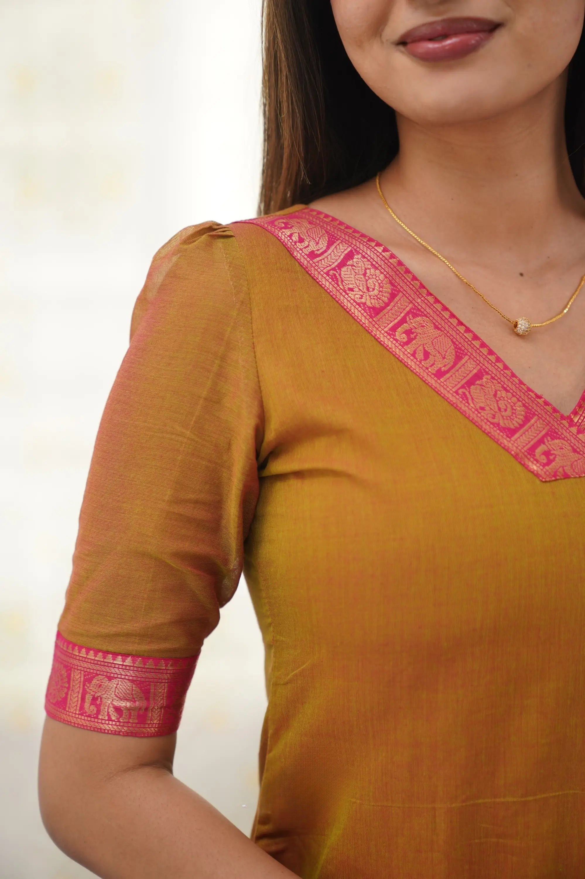 Yellow Cotton Kurta Set with Pink Border – Bold and Beautiful.