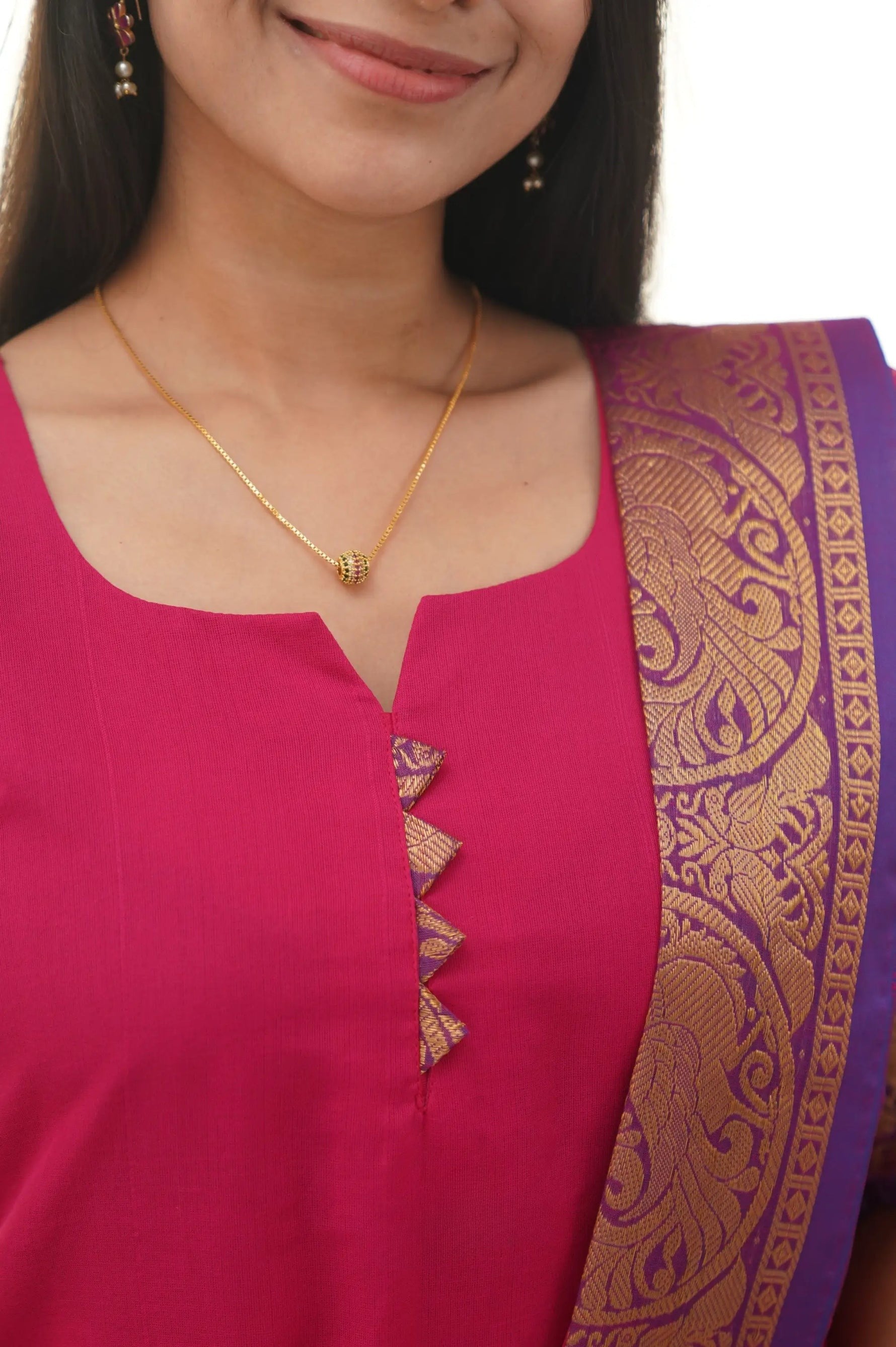 Stylish Pink Chanderi Cotton Kurti with Black Border – Comfort Meets Class.