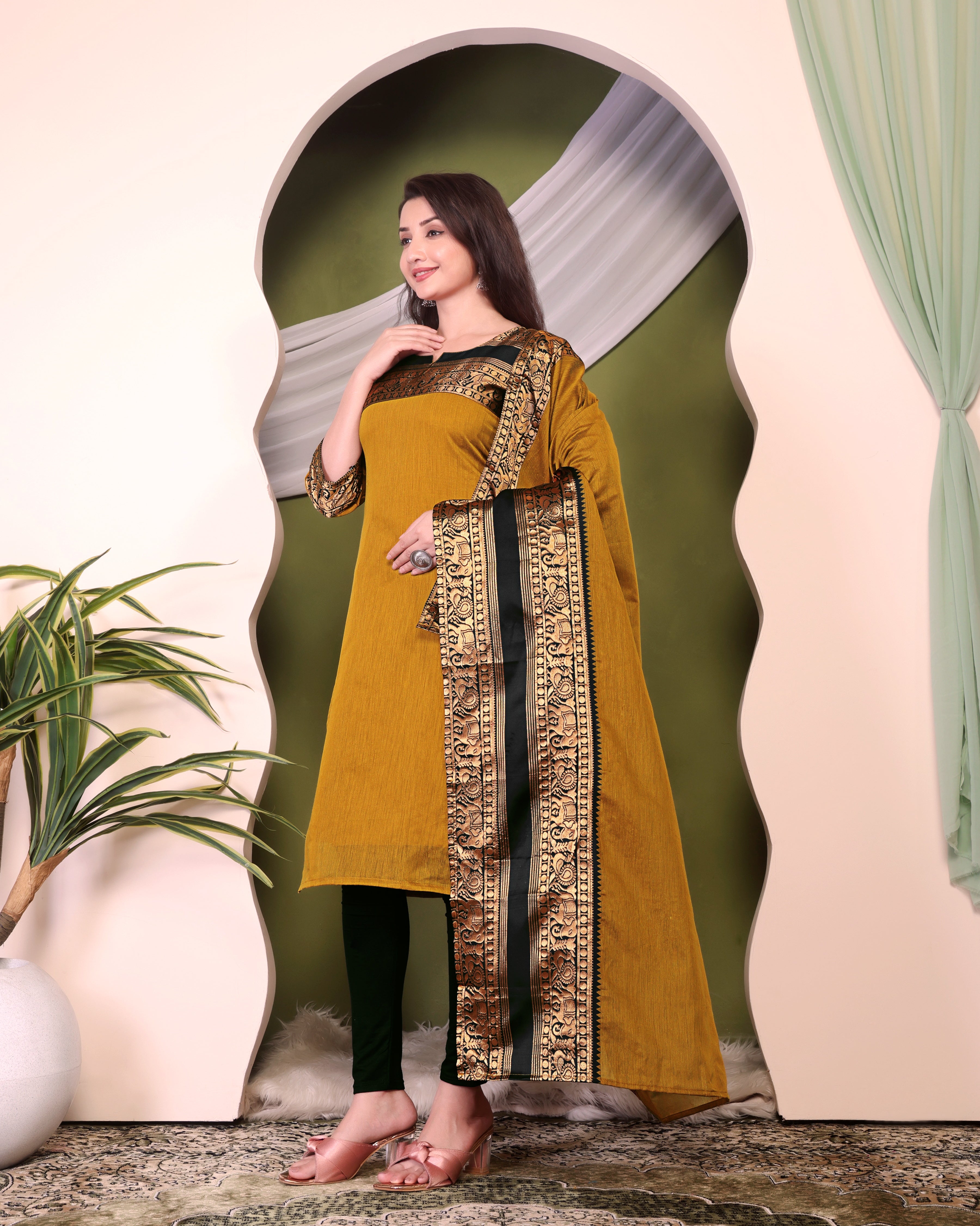 Women's Mustard Cotton Kurta Dupatta Set