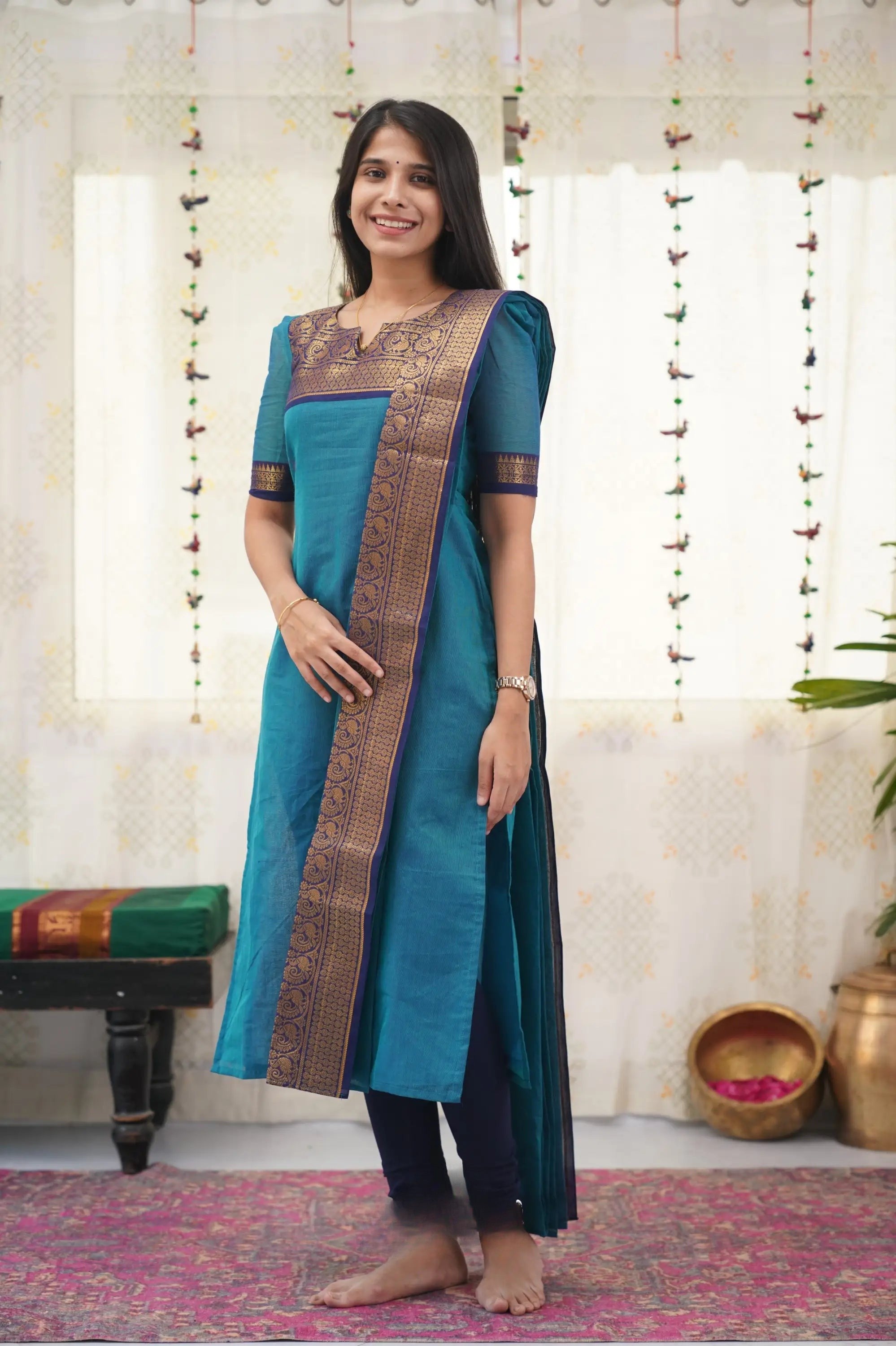 Women's Chanderi  Cotton Kurta Dupatta Set