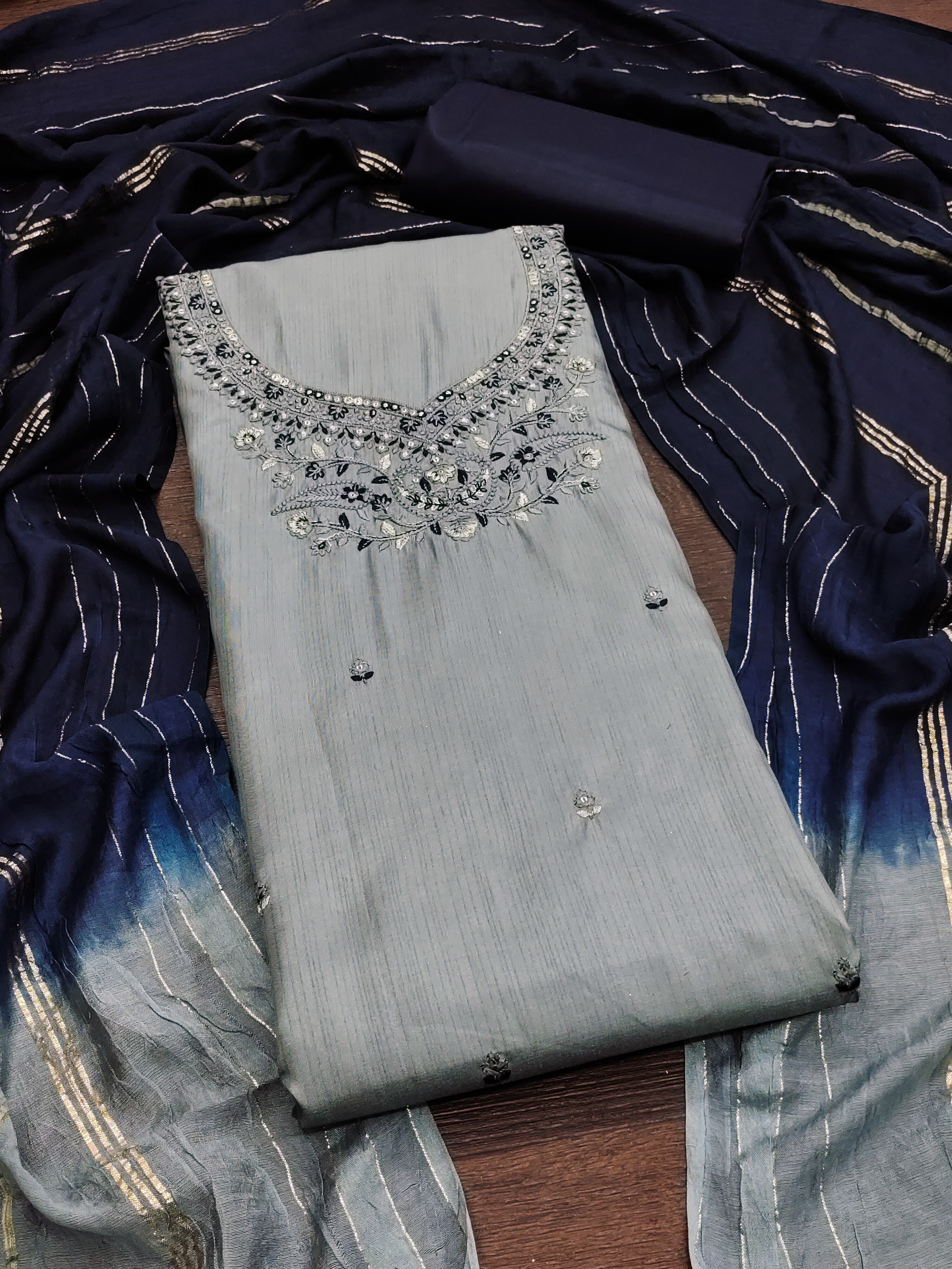 Beautiful Coco Silks Kurti Set with Jari Jacquard Saboori Print Dupatta