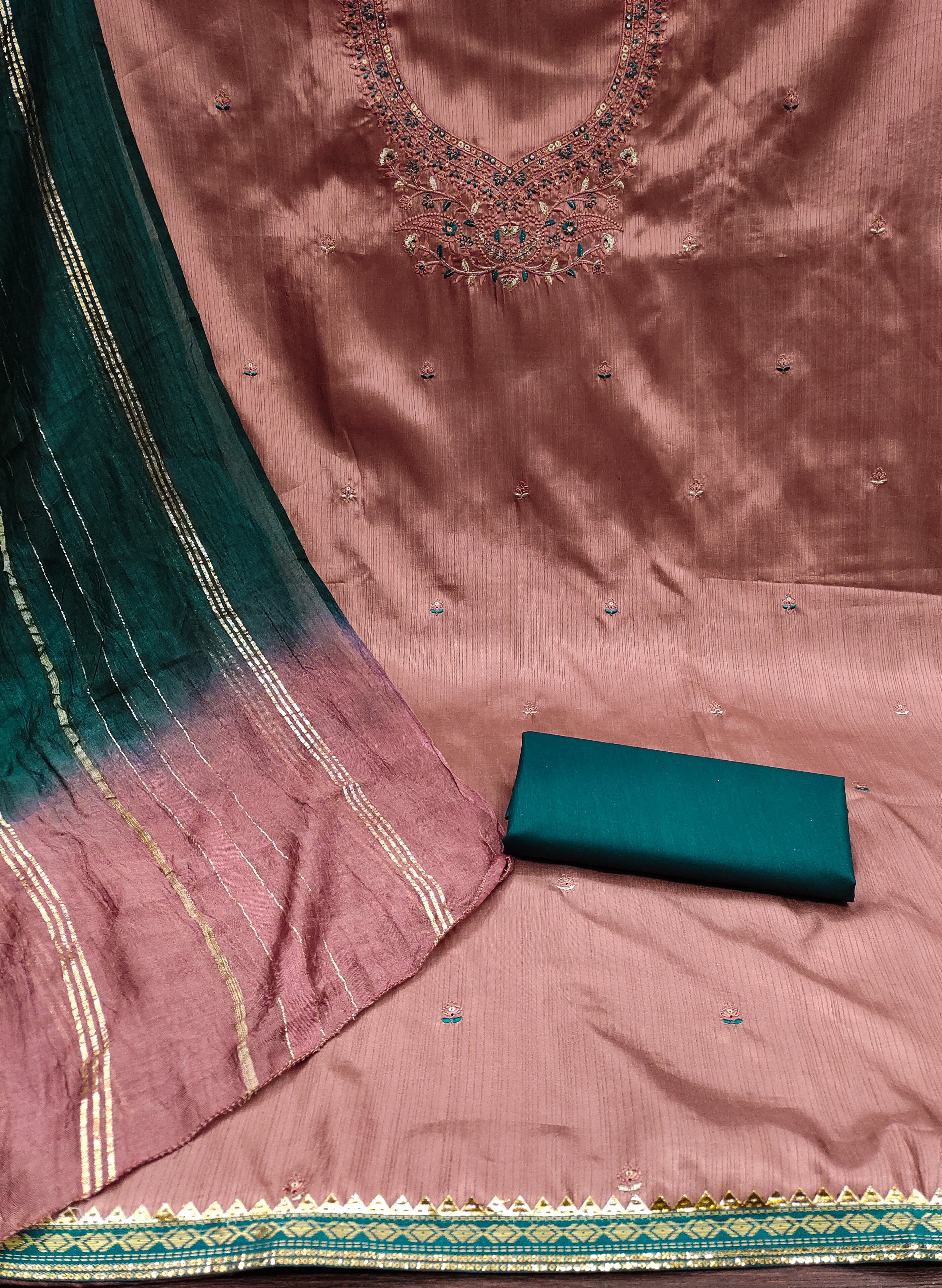 Beautiful Coco Silks Kurti Set with Jari Jacquard Saboori Print Dupatta