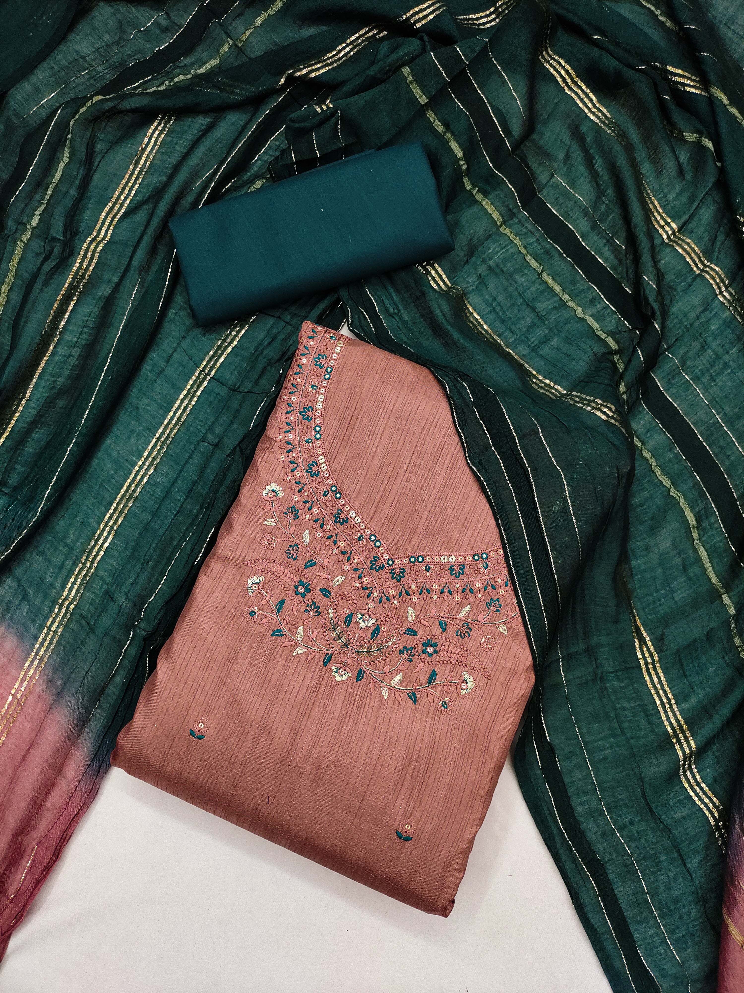 Beautiful Coco Silks Kurti Set with Jari Jacquard Saboori Print Dupatta