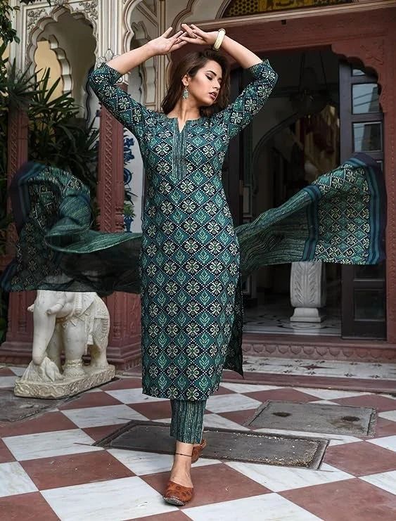 Graceful Cotton Kurta & Bottom with Designer Chanderi Dupatta