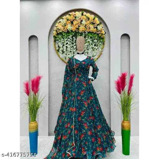 Classic Georgette Gown with Dupatta for Special Occasions