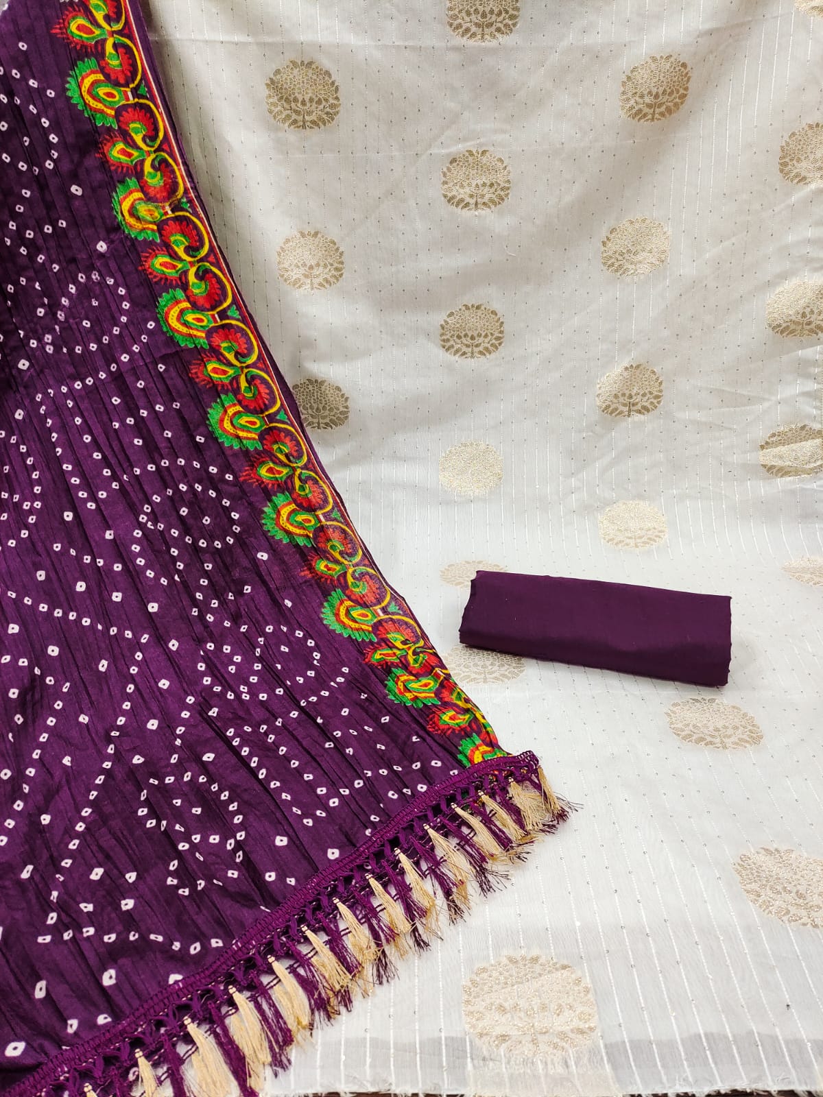 Beautiful Jacquard Jari Buta Sequin Kurti Set with Bandhani Chinnon Printed Dupatta