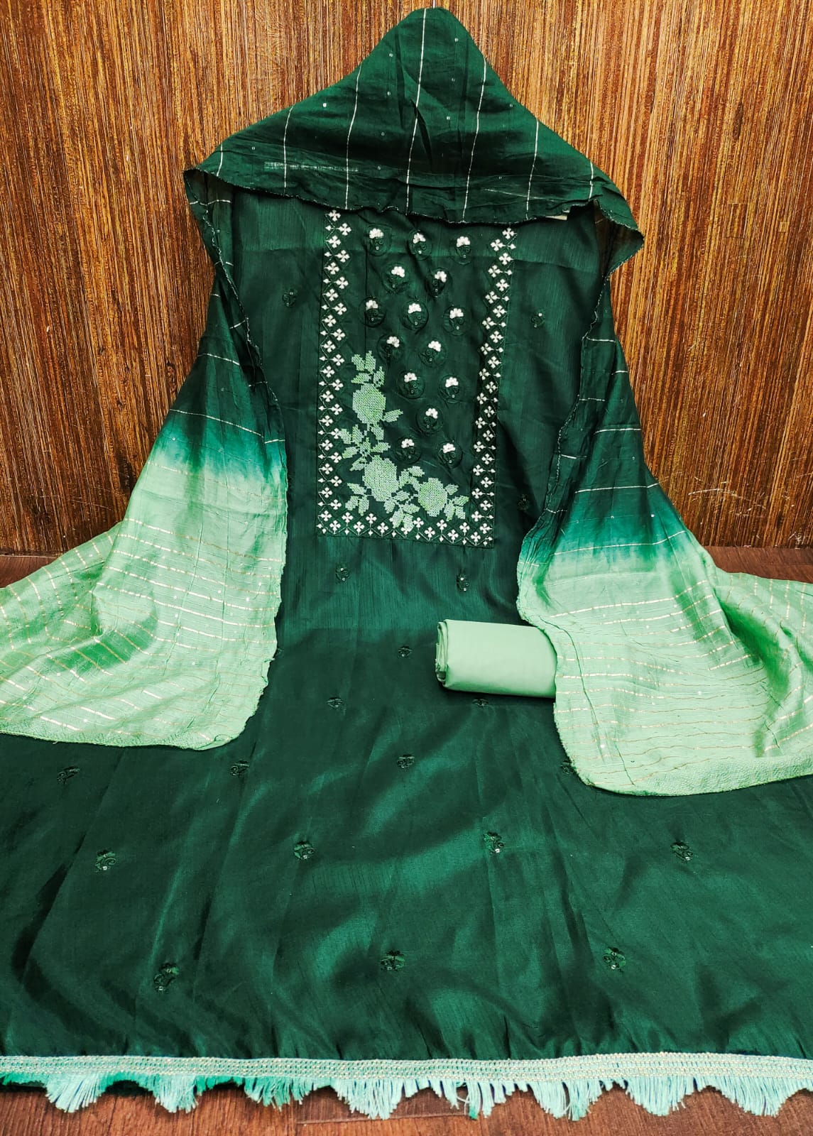 Beautiful Coco Silks Kurti Set with Cotton Jari Sequin Dupatta