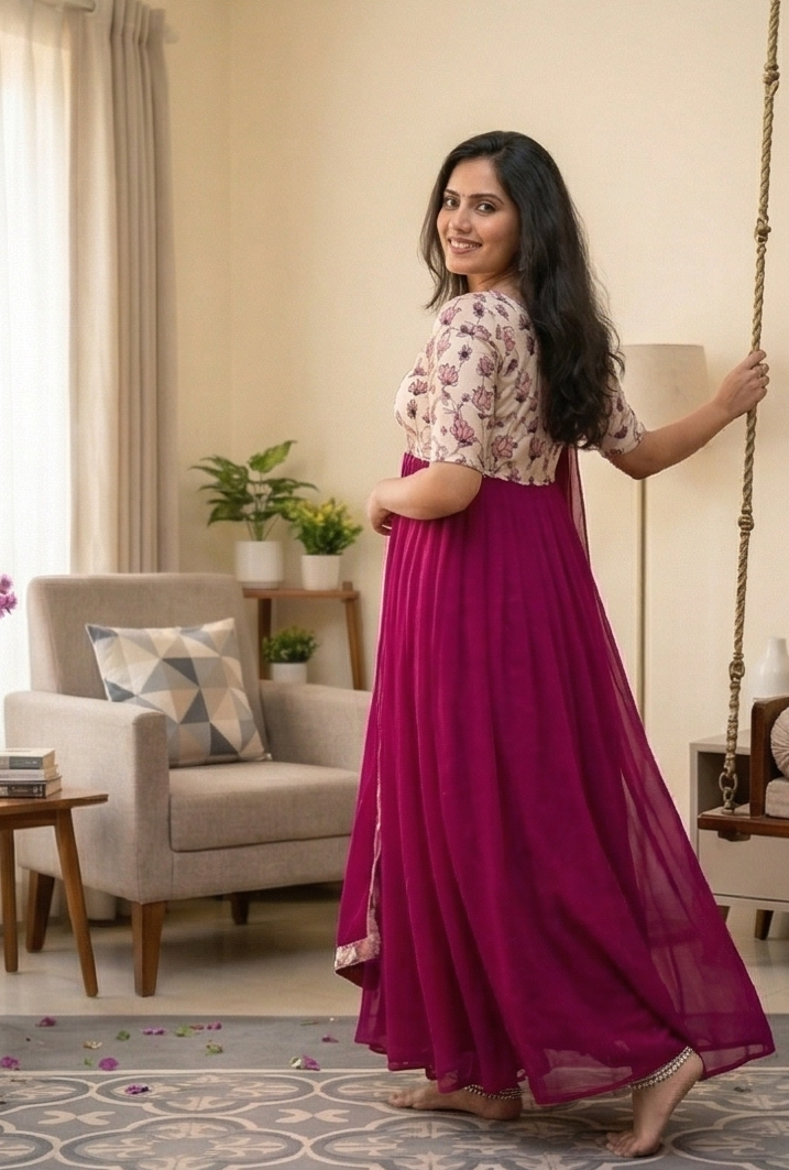 Graceful Party Wear Printed Georgette Gown with Dupatta
