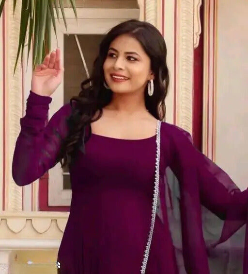 Georgette Gown and Dupatta Set with Intricate Lace Border