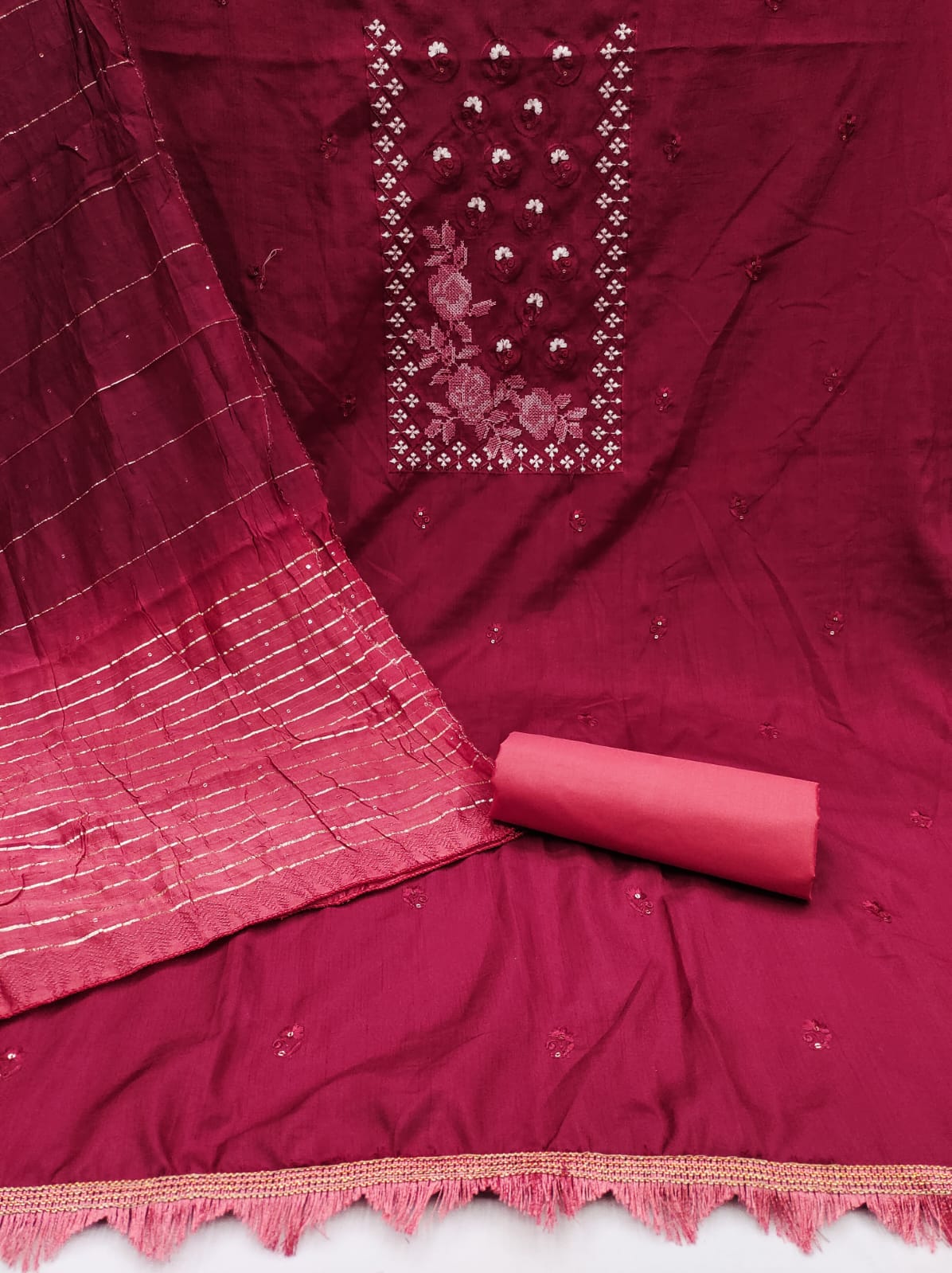 Beautiful Coco Silks Kurti Set with Cotton Jari Sequin Dupatta