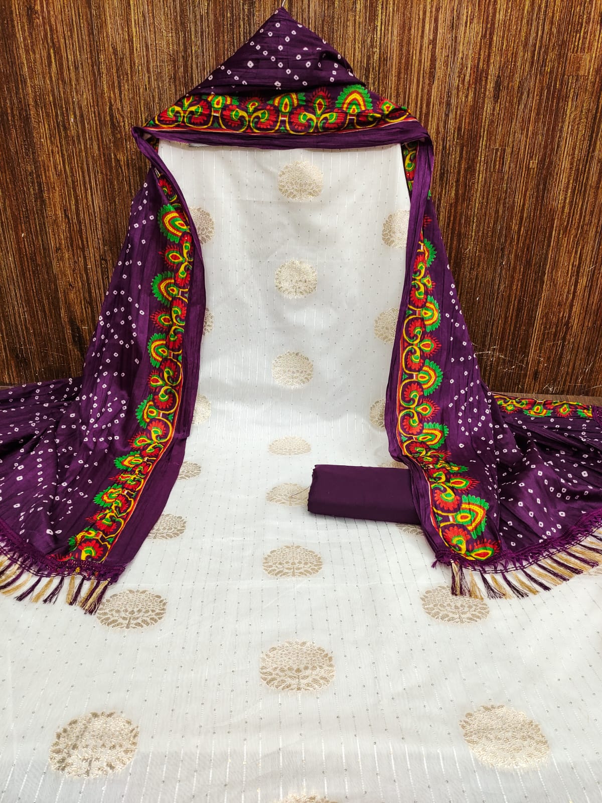 Beautiful Jacquard Jari Buta Sequin Kurti Set with Bandhani Chinnon Printed Dupatta