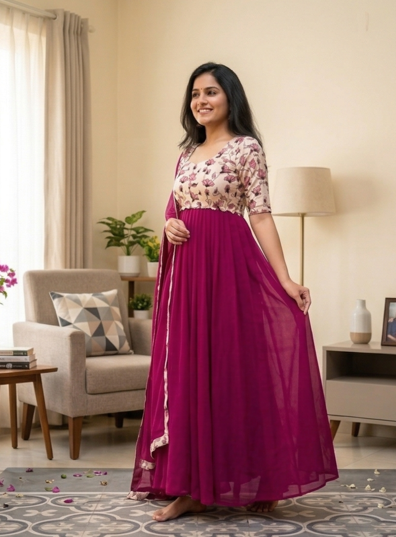 Graceful Party Wear Printed Georgette Gown with Dupatta