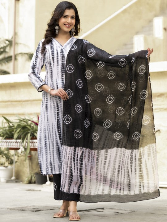 Cotton Printed Suit Set with Chanderi Dupatta