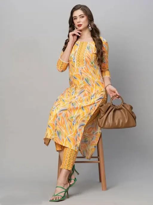 Simple Printed Kurti and Pant Cotton Set