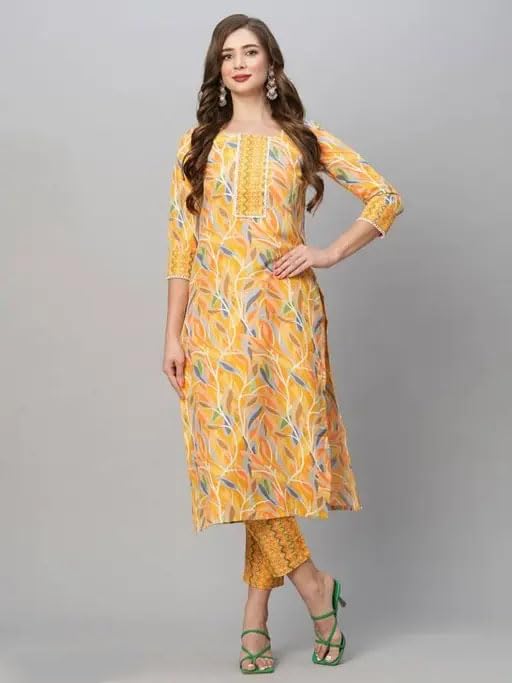 Simple Printed Kurti and Pant Cotton Set