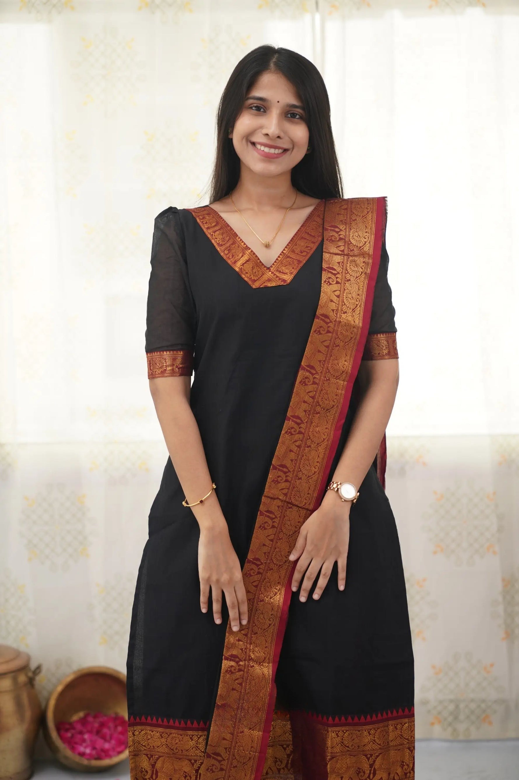 Black Shade Cotton Kurta and Dupatta Set