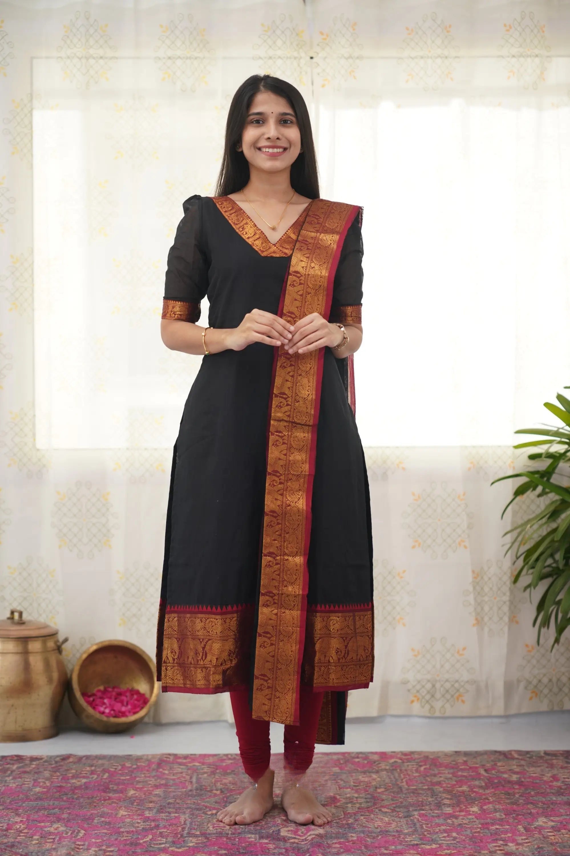 Black Shade Cotton Kurta and Dupatta Set