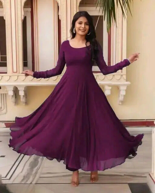 Georgette Gown and Dupatta Set with Intricate Lace Border