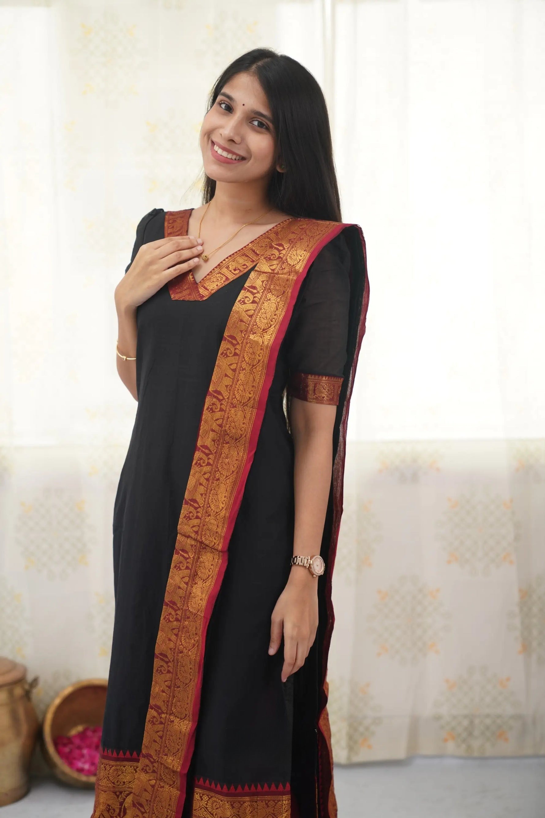 Black Shade Cotton Kurta and Dupatta Set