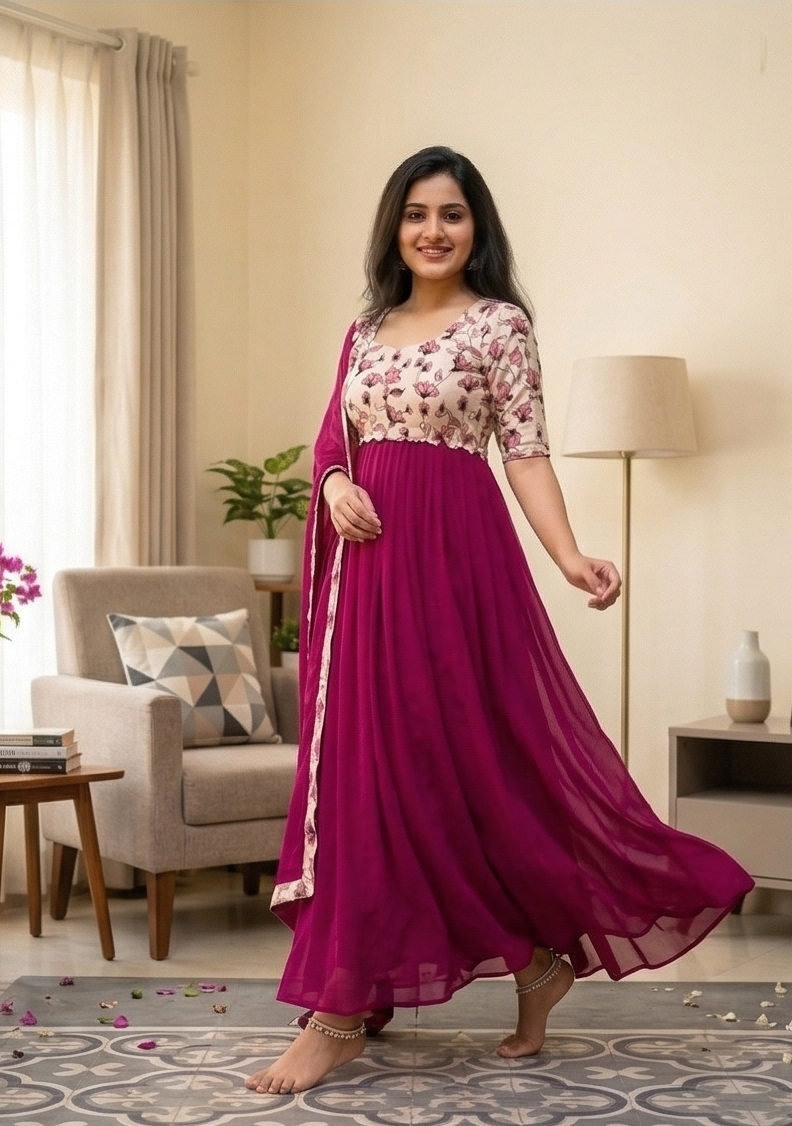 Graceful Party Wear Printed Georgette Gown with Dupatta