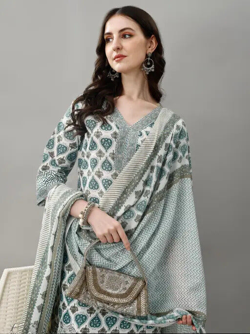 Printed Cotton Kurta Set with Chanderi Dupatta