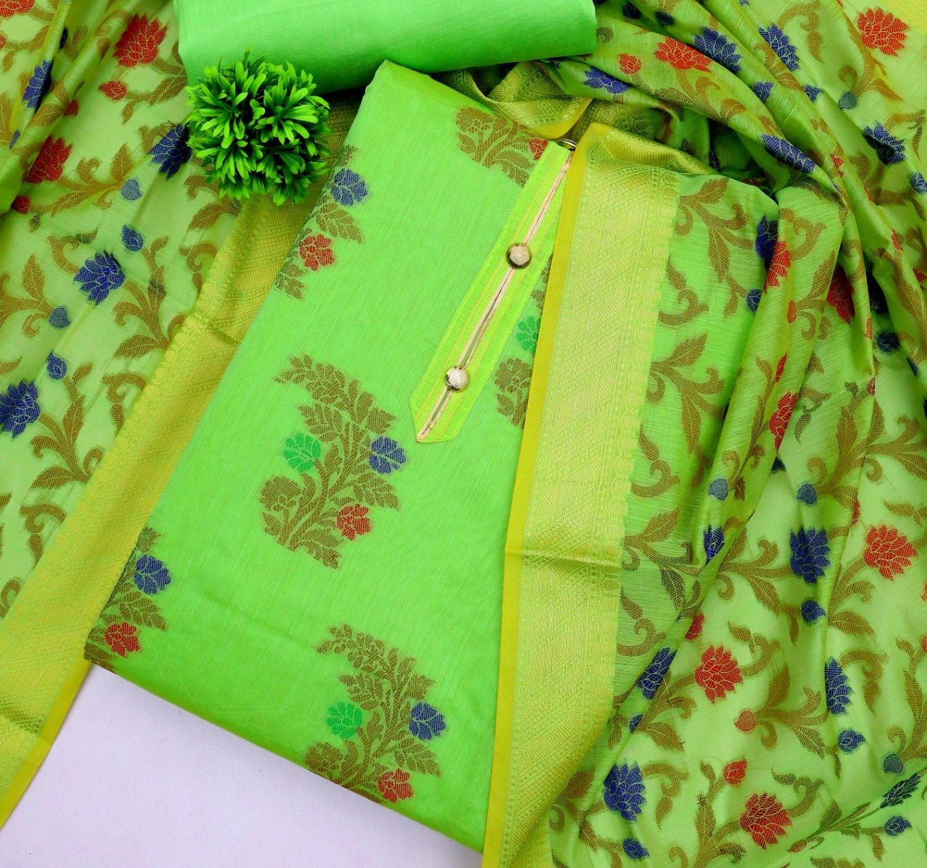 Beautiful Coco Silks Kurti Set with Cotton Jari Sequin Dupatta