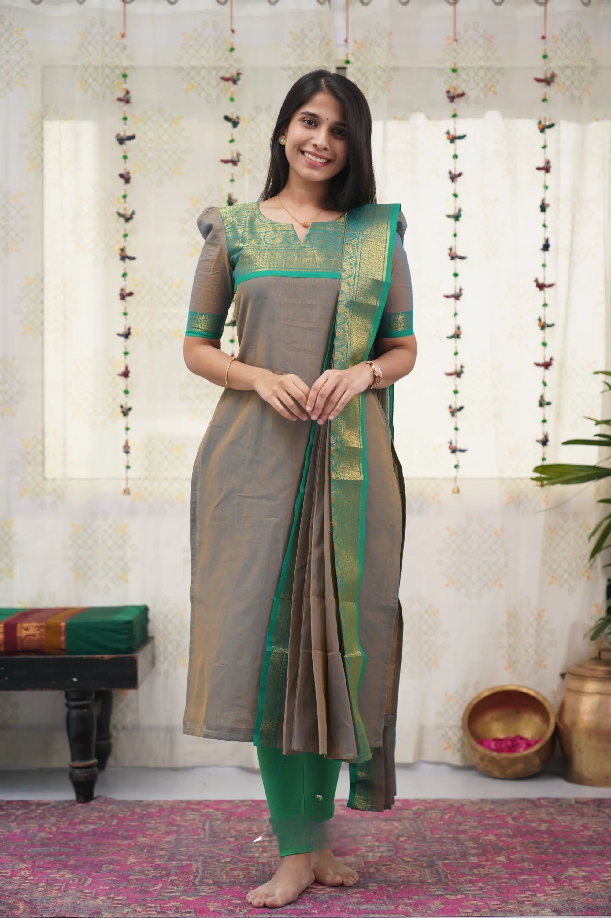 Women's Chanderi  Cotton Kurta Dupatta Set