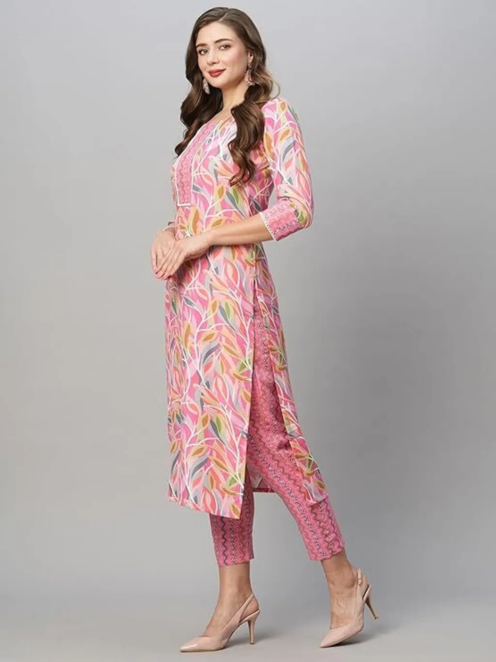 Trendy Printed Cotton Kurti with Matching Pants