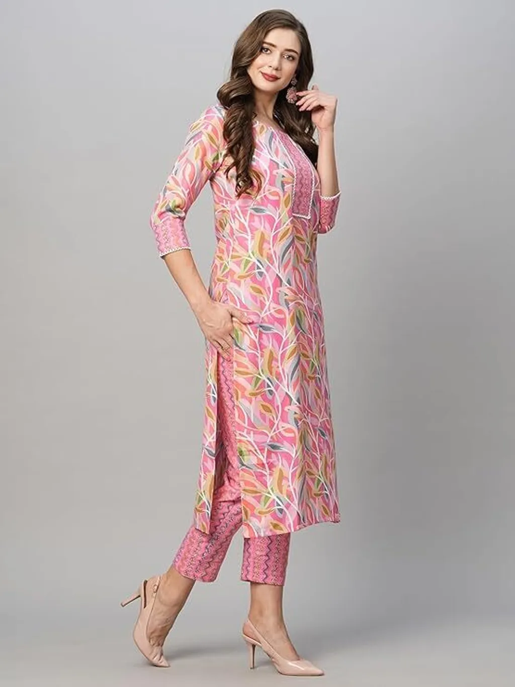 Trendy Printed Cotton Kurti with Matching Pants