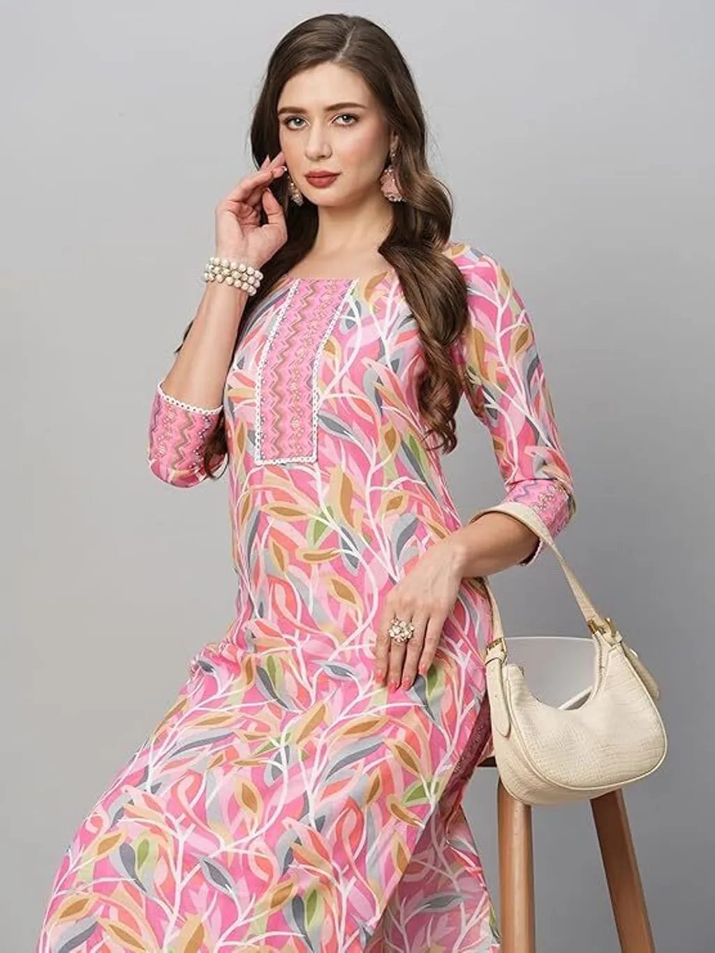 Trendy Printed Cotton Kurti with Matching Pants