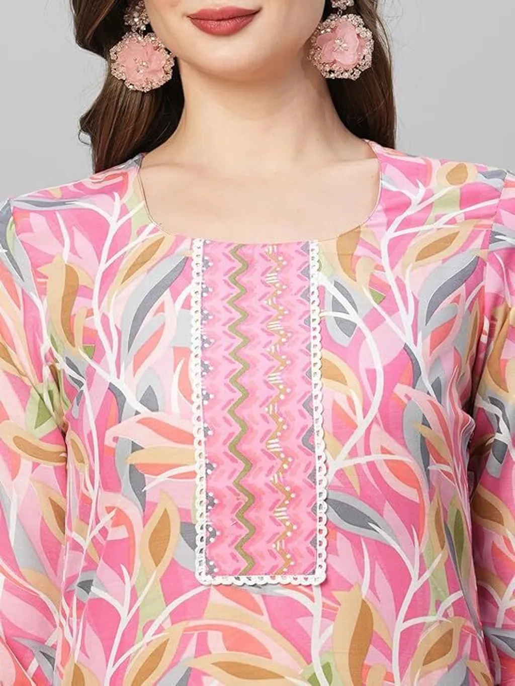 Trendy Printed Cotton Kurti with Matching Pants