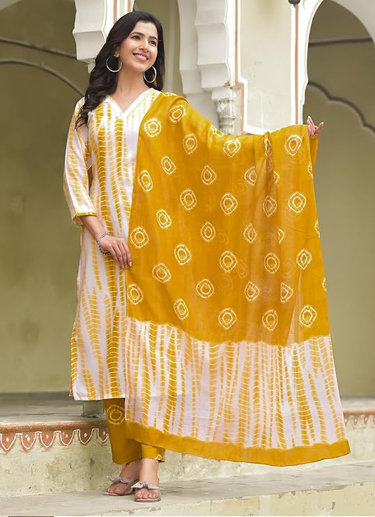 Cotton Printed Suit Set with Chanderi Dupatta