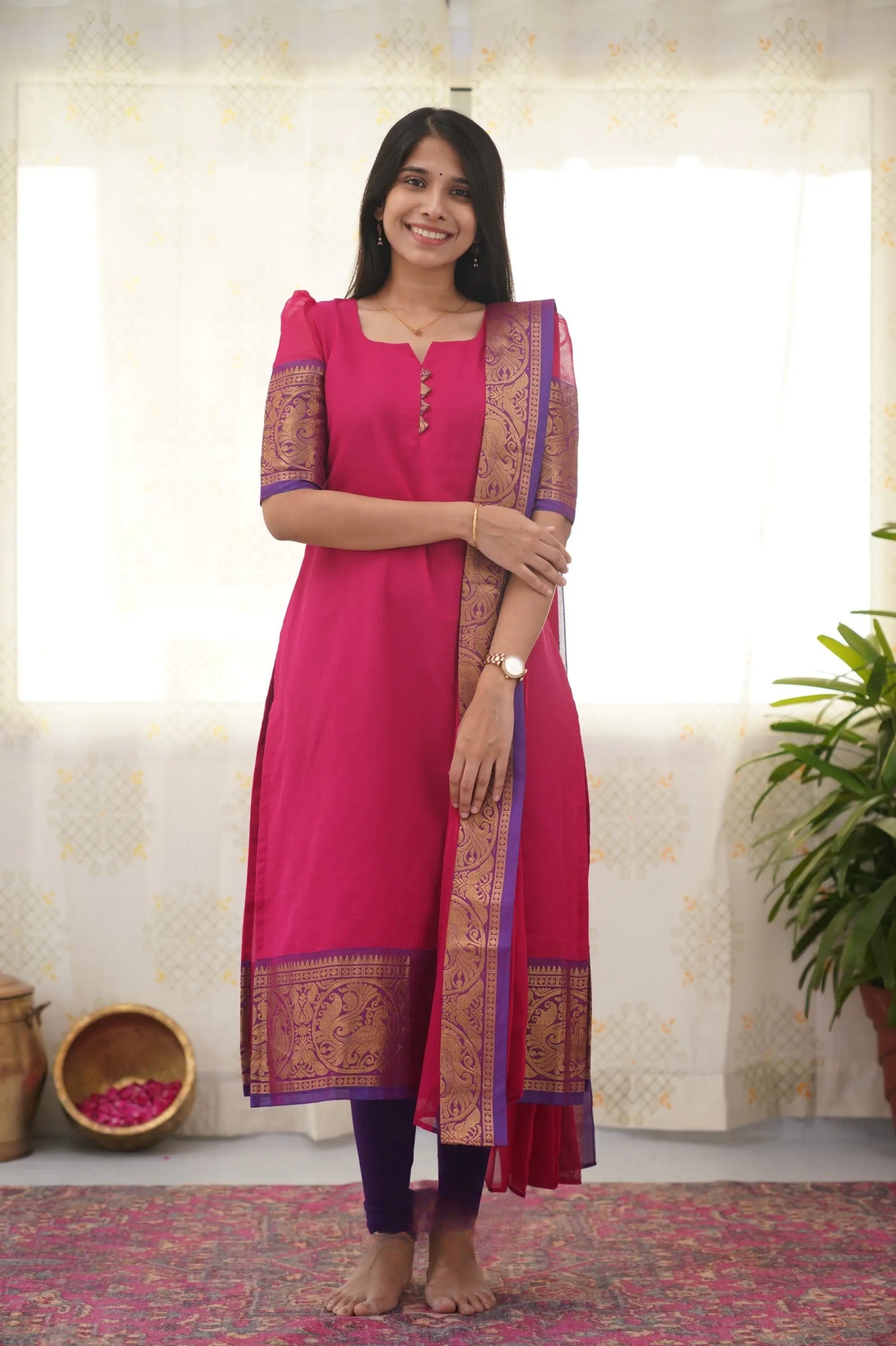 Stylish Pink Cotton Kurti with Black Border – Comfort Meets Class.