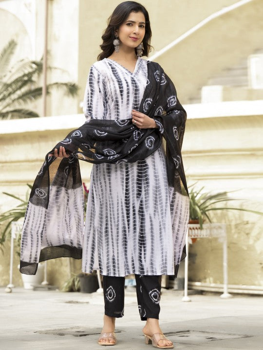 Cotton Printed Suit Set with Chanderi Dupatta
