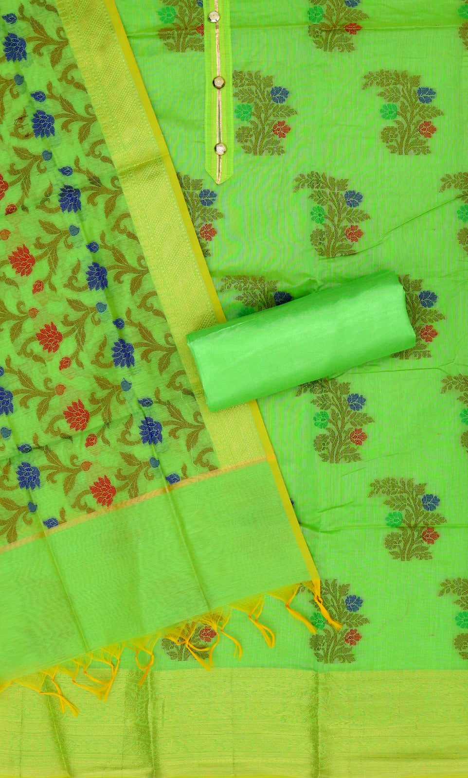 Beautiful Coco Silks Kurti Set with Cotton Jari Sequin Dupatta