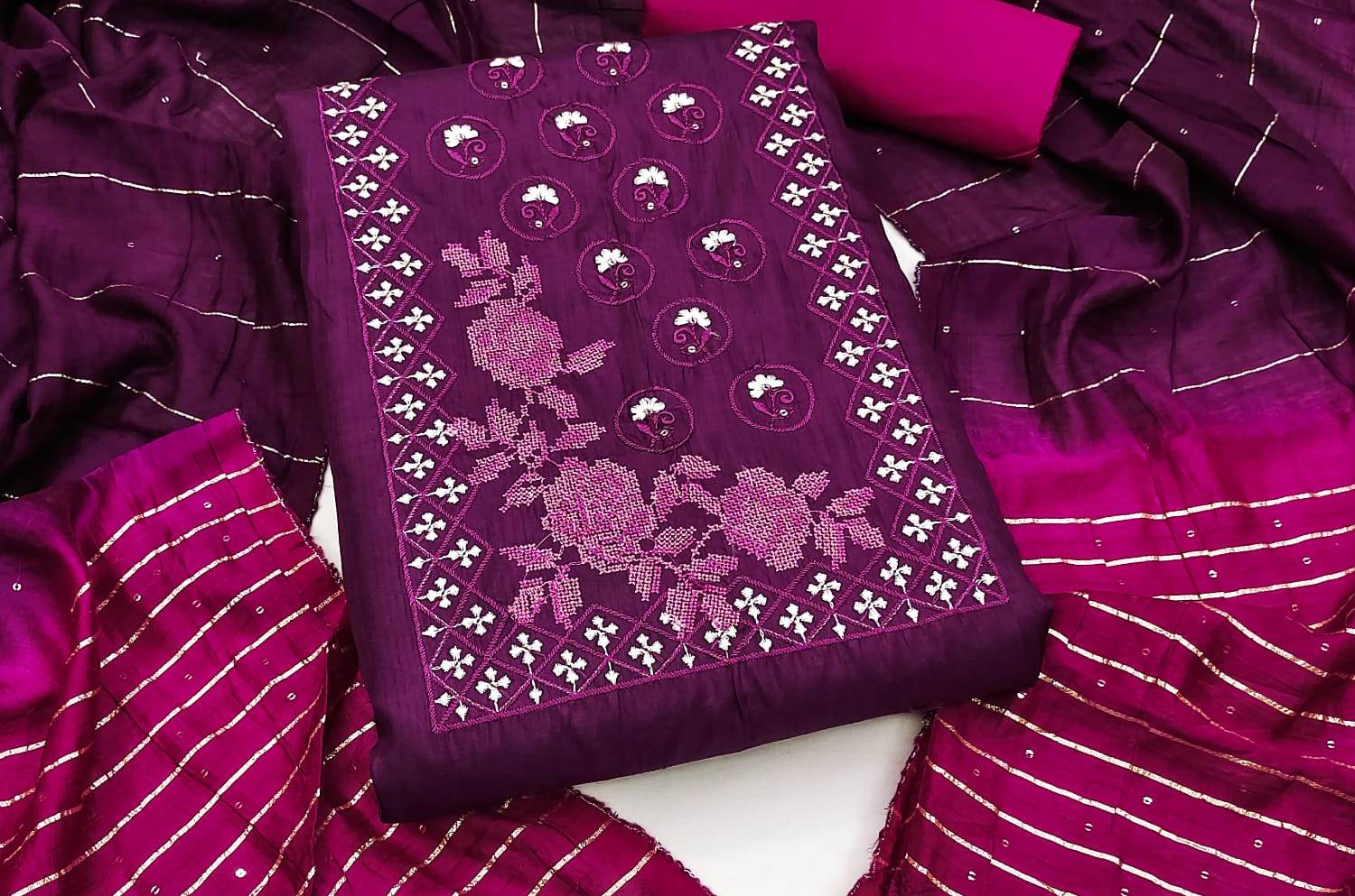 Beautiful Coco Silks Kurti Set with Cotton Jari Sequin Dupatta