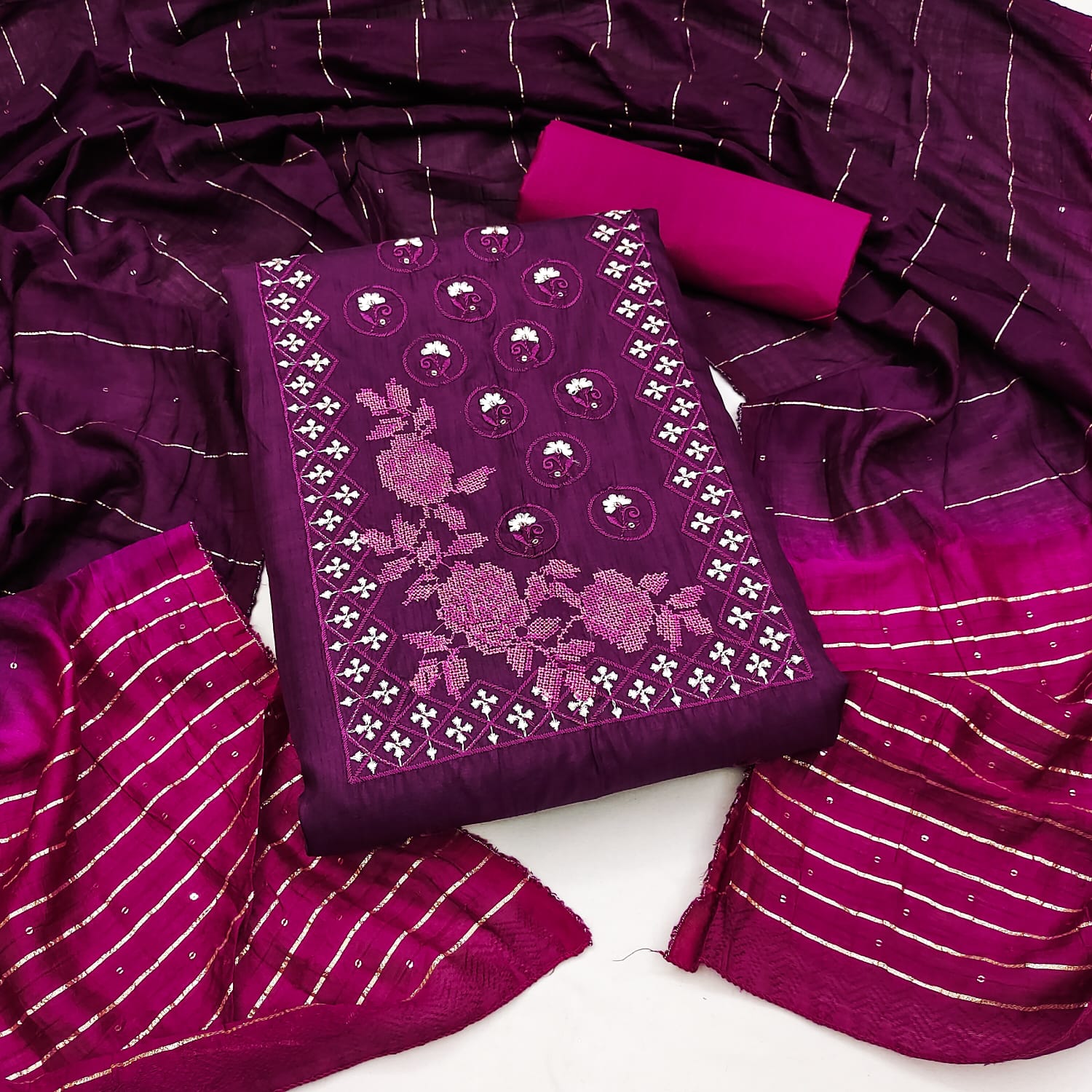 Beautiful Coco Silks Kurti Set with Cotton Jari Sequin Dupatta