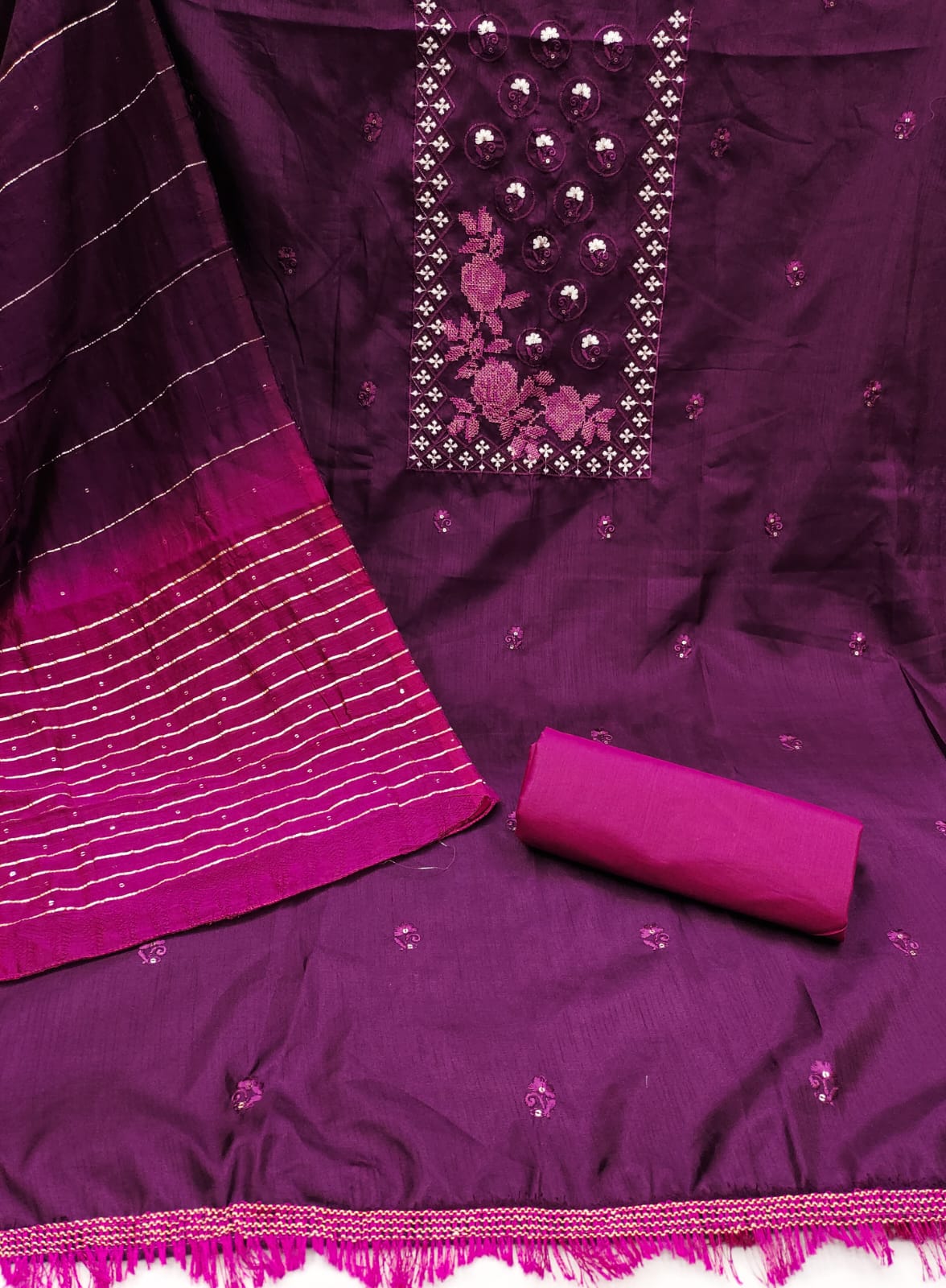 Beautiful Coco Silks Kurti Set with Cotton Jari Sequin Dupatta