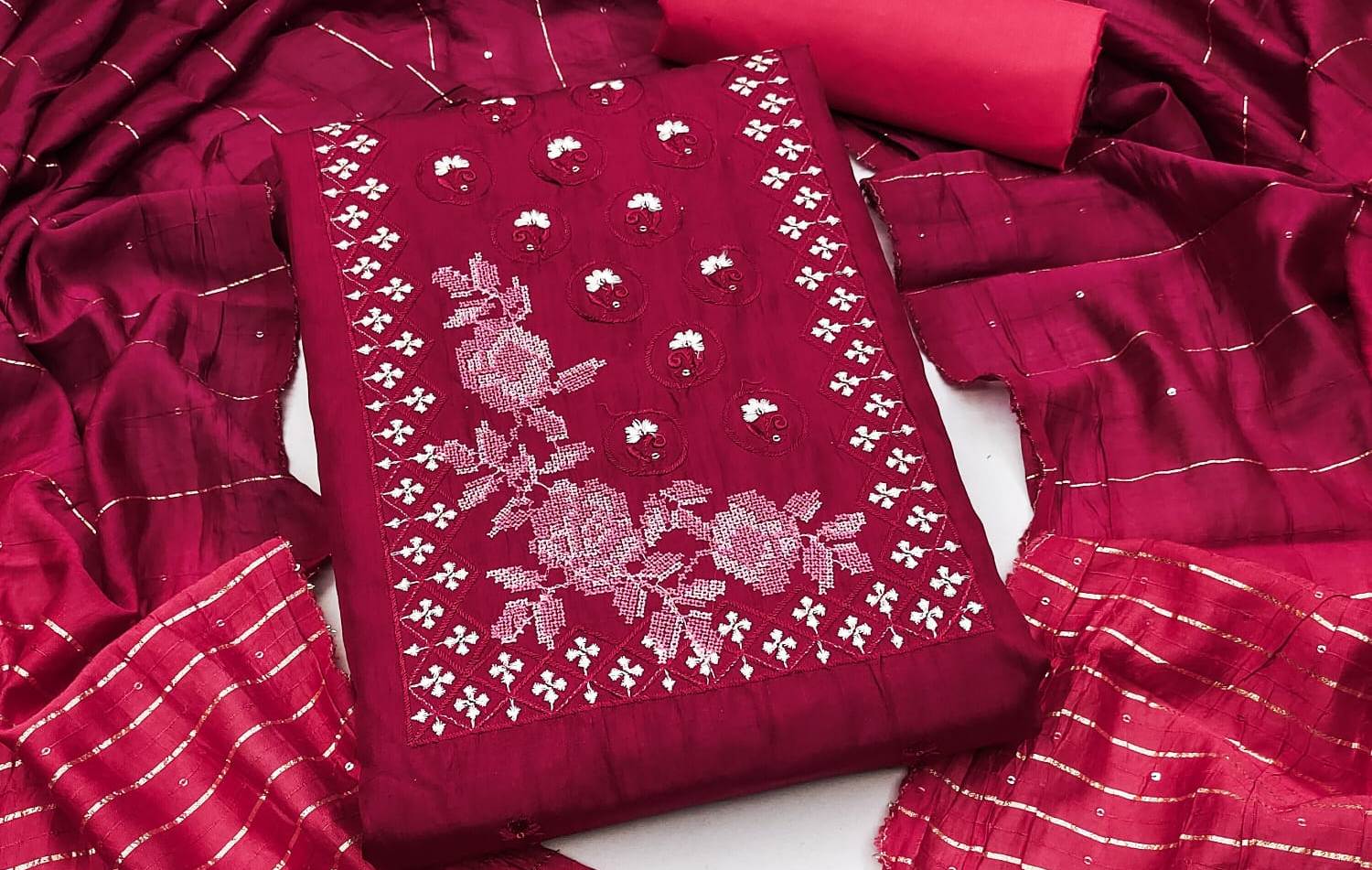 Beautiful Coco Silks Kurti Set with Cotton Jari Sequin Dupatta